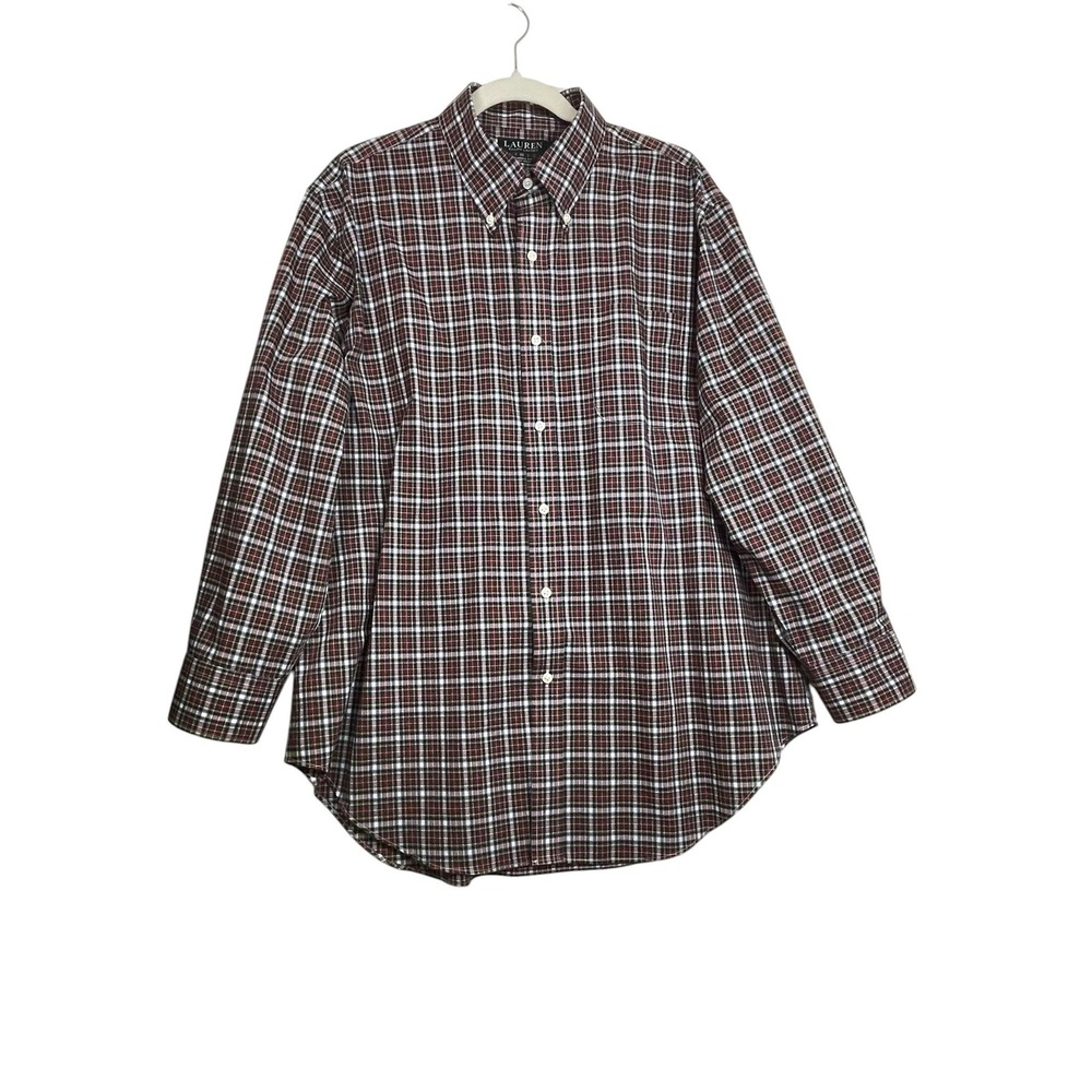Lauren Ralph Lauren Shirt 17.5 32/33 Plaid Classic Fit Non-Iron Cotton Preppy